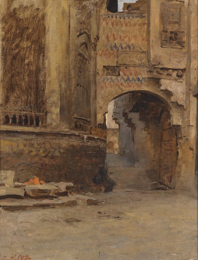 Poort in Caïro, straat Alfat-el-Hammam door Leopold Muller